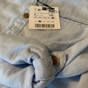 Light blue linen cotton blend "grandad" collar boys long sleeve shirt - size 8